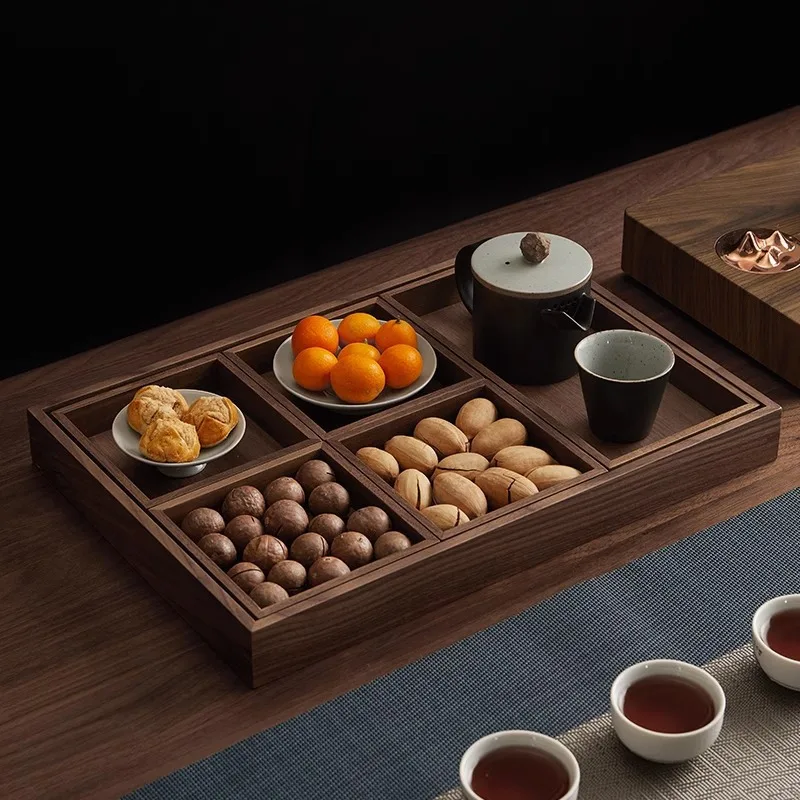 Dried fruit dim sum tray Household walnut light luxury retro new Chinese tea set dim sum tray