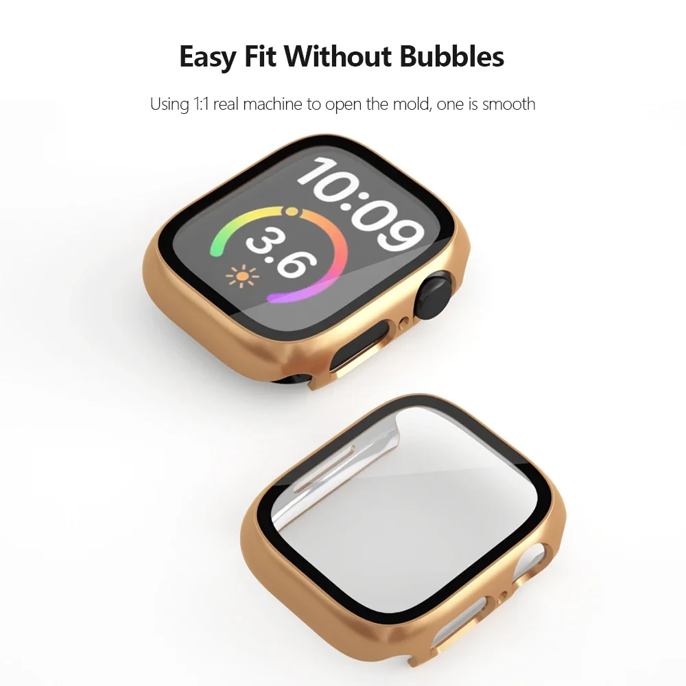 Стекло + чехол для Apple Watch, чехол 45 мм, 40 мм, 41 мм, 44 мм, защитная пленка для экрана, защитный бампер для iWatch series 9 8 7 6 SE 5 4