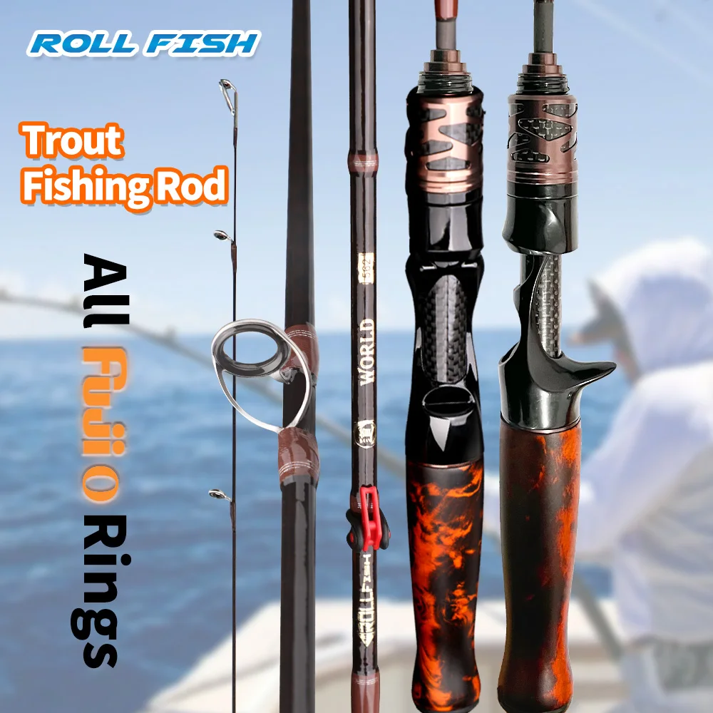 ROLLFISH Angelrute mit Massivholzgriff, UL Forellen-Angelrute aus Kohlefaser, Spinning- und Casting-Rute, Superweiche Angelrute 1,38-1,8m, Schnelle Aktion – Detail 1