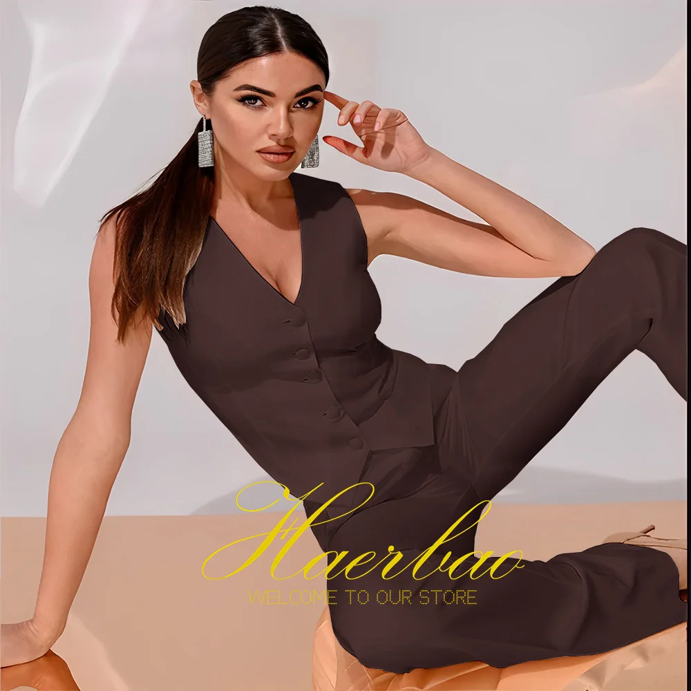 Conjunto de chaleco y pantalones ajustados para mujer, ropa formal de negocios, ropa de trabajo de oficina, chaleco sin mangas, 2 piezas