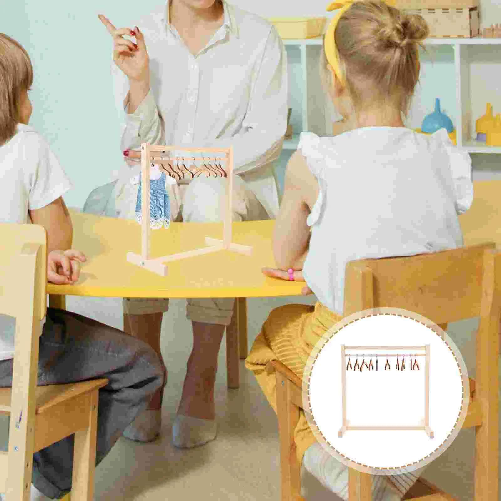Wooden Hanger Winch Dress Coat Hanging Rack Clothes Wardrobe Garment for House Child Small