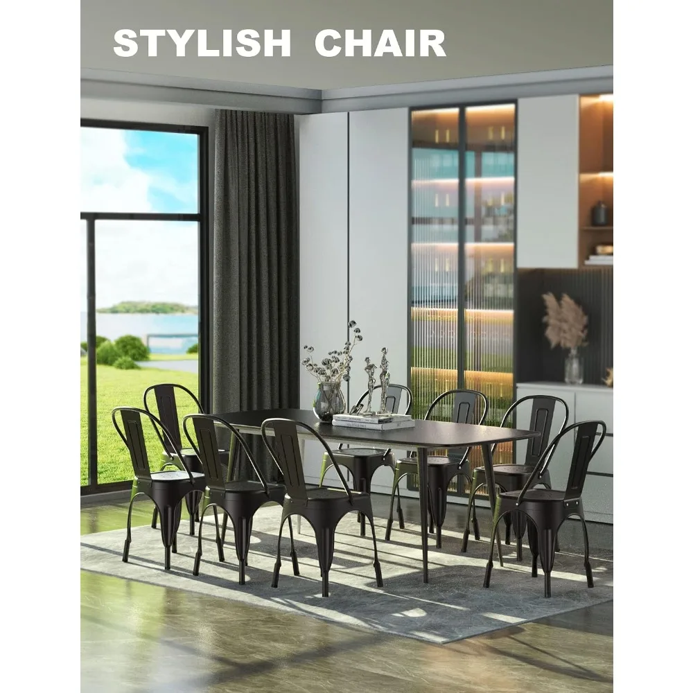 Metal Dining Chair Farmhouse Style for Kitchen, Dining Room, Café, 18 Inch, Stackable, Waterproof Indoor/Outdoor (Sets of 4)