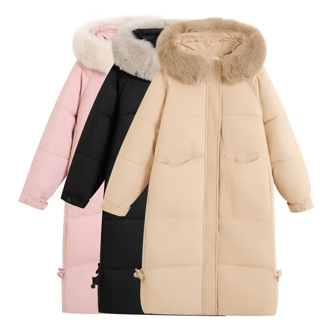 

Winter Long Hooded Women's Cotton Jacket Korean Style Over Knee Fur Collar Warm Coat Fashion Women's Clothing