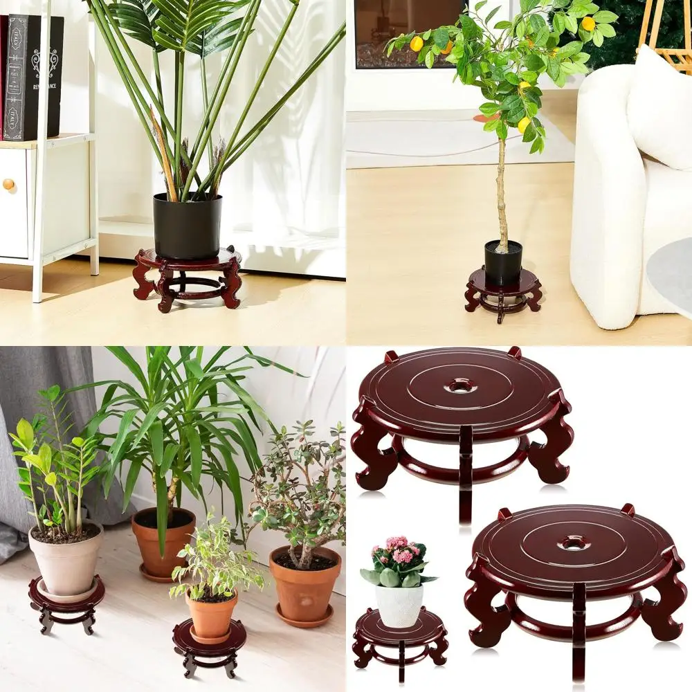 

Vintage Redwood Indoor Plant Stands, 4-12 Inch, Chinese Oriental Style, 8 Inch Base for Vase, Pot, or Lamp Display