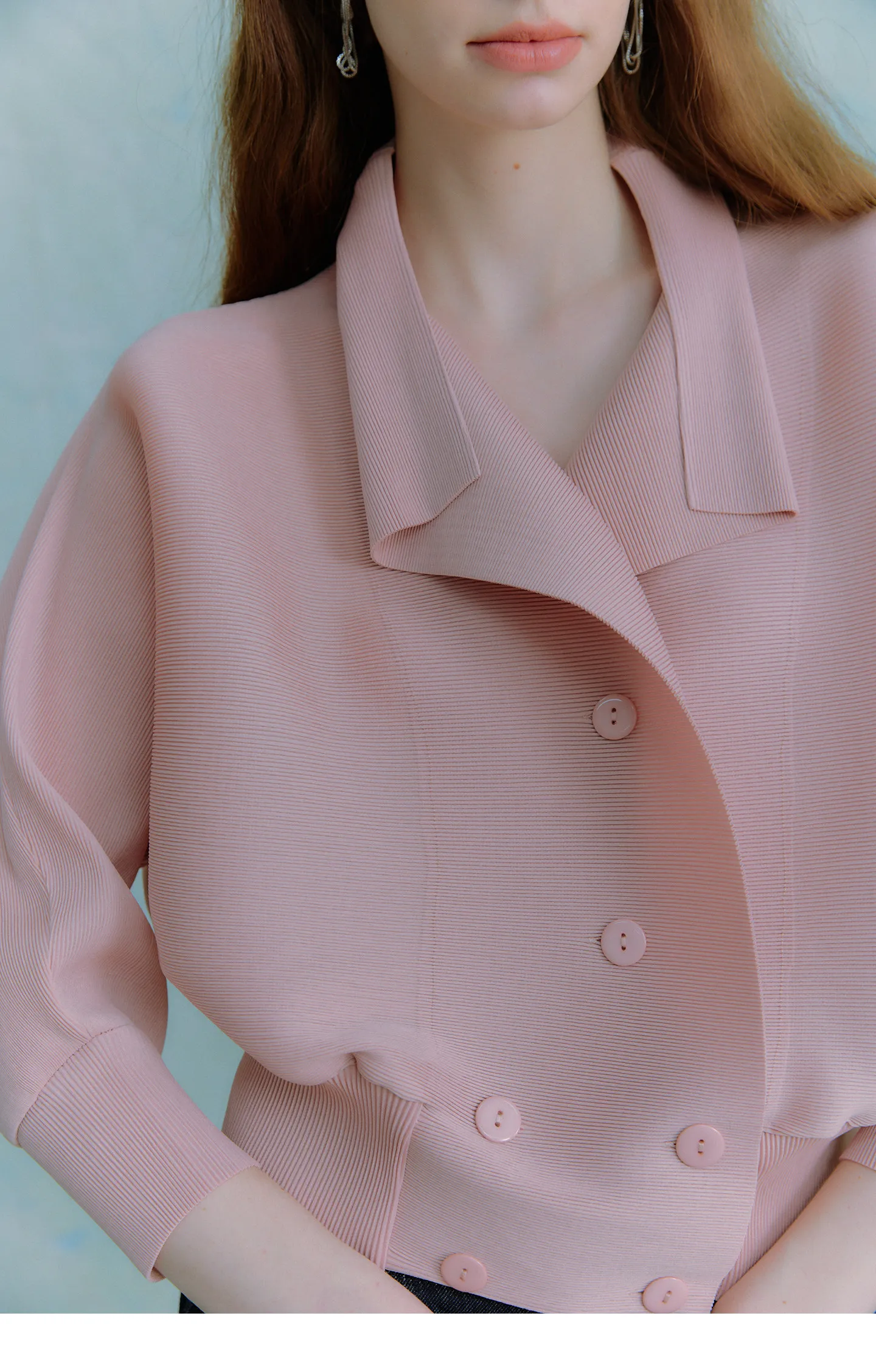 Miyake Plissierter Fledermausärmel-Cardigan für Damen, offene Vorderseite, kurze Jacke, leichte, lässige, elegante Bürojacke, rosa Oberbekleidung – Detail 9