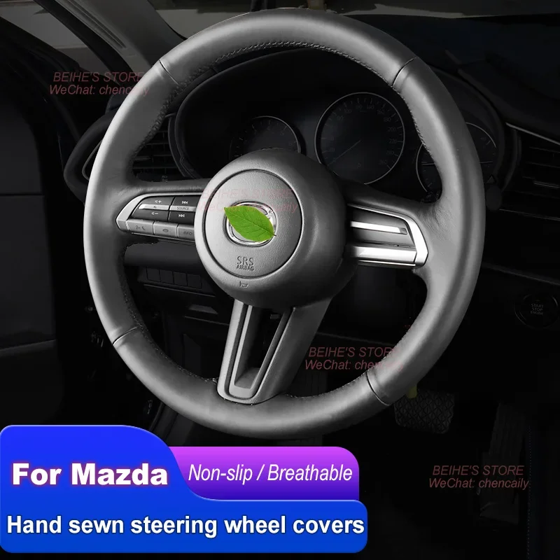 

Hand-stitched Non-slip Durable Nappa Leather Car Steering Wheel Cover for Mazda CX-30 Axela Atenza CX-5 Interior Accessories