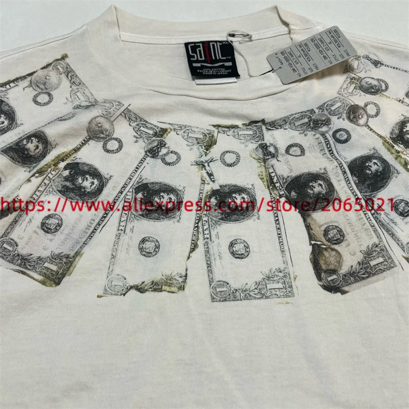 MONEY Saint T Shirt Men Women 1:1 Best Quality Dollar Printed Necklace T-shirt Tops Tee