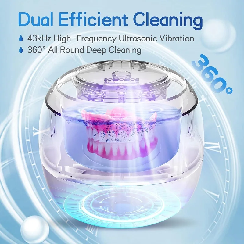 Upgraded Ultrasonic Retainer Cleaner 42Khz Retainer Cleaner for Mouth Guards Braces Jewelry Watch Toys 2 Modes Retainer Cleaning