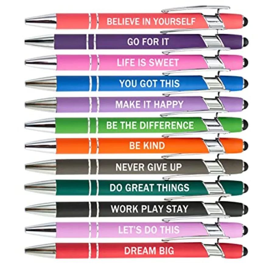 

12 Pieces Motivational Inspirational Quotes Snarky Screen Touch Stylus Ballpoint Pens, Office Encouraging Scriptures, Black Ink