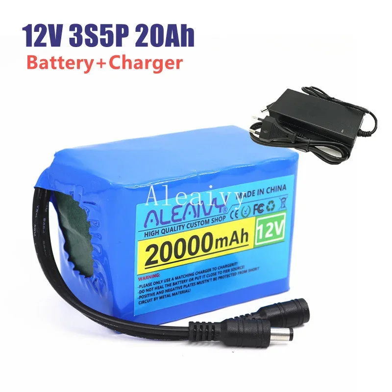 Aleaivy 12V 20Ah 18650 lithium battery pack with BMS, for audio monitoring, emergency light uninterrupted power supply+12.6V 3A