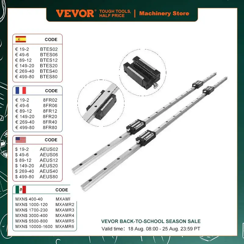 VEVOR Linear Rail 2PCS HGH 20-1500mm Linear Slide Rail + 4PCS Bearing Blocks Smooth Motion Low Noise for DIY Routers Lathes