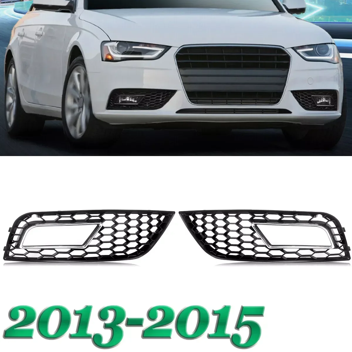 

1 пара глянцевых серебряных автомобильных передних бамперов, противотуманных фар, решетки для Audi A4 B8.5 Standard Edition 2013 2014 2015 2016, решетка противотуманных фар