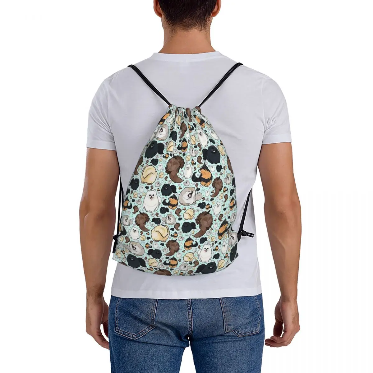 Pomeranian-mochila multifunción para hombre y mujer, bolso portátil con cordón, bolsillo para libros, artículos diversos