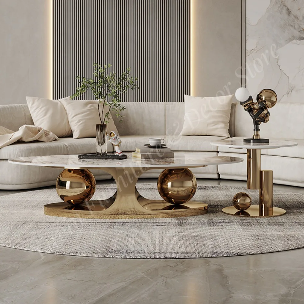 Italian Marble Oval-shaped Coffee Table, Suitable for Use in Family Outdoor Kitchens, Hospitals or Apartments