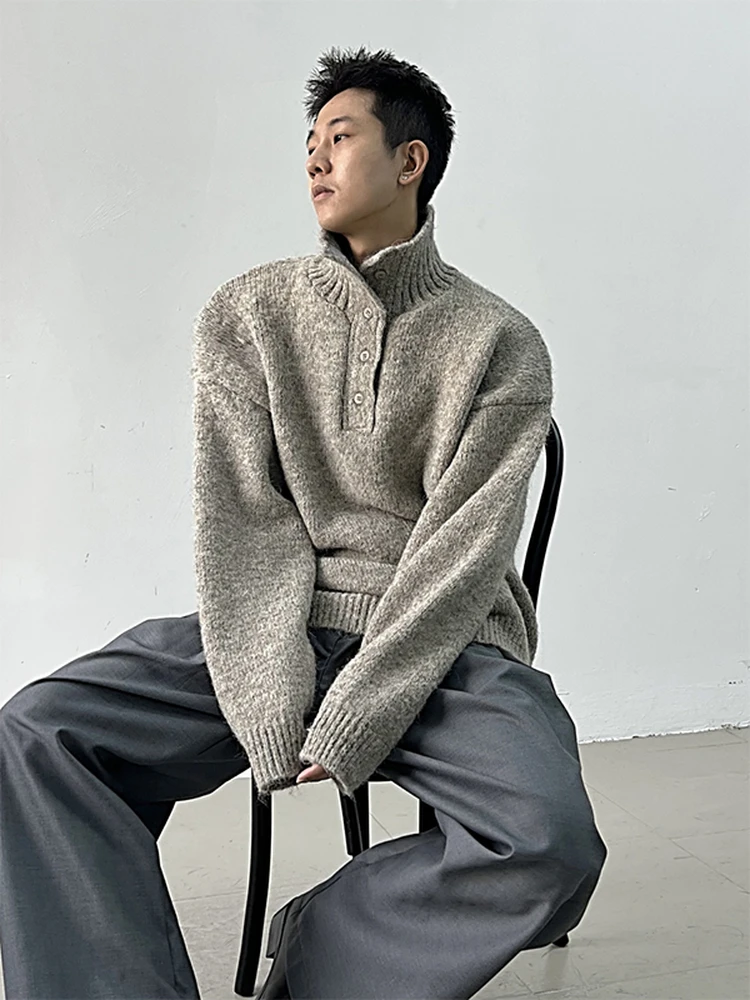 

High Ne Knitted Wool Sweater Men's Winter Thiened Inner Wear f Open Design Casual Sle Polyester Fiber Long Sve Top