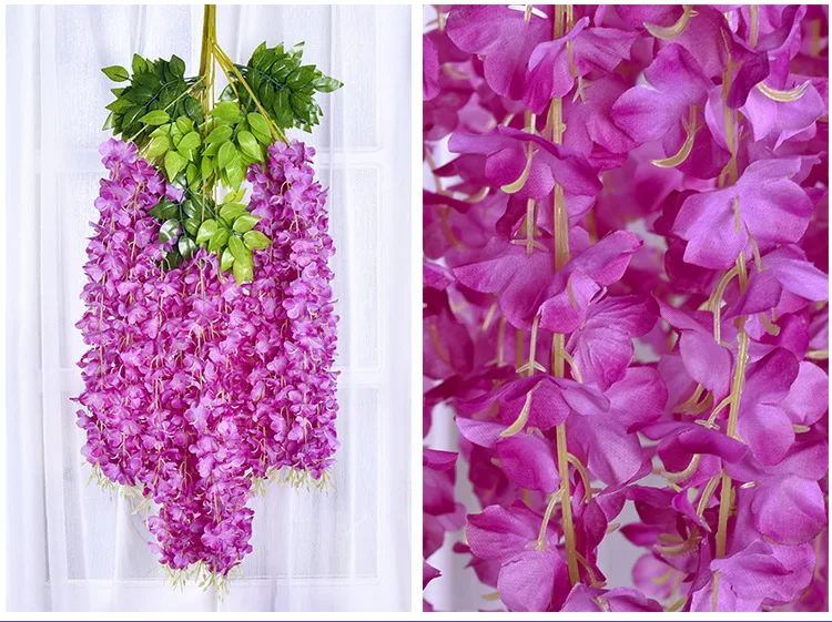12 Stück Glyzinien-Kunstblumen zum Aufhängen, Girlande, Ranke, Rattan, gefälschte Blumenschnur, Seidenblumen für Zuhause, Garten, Hochzeitsdekoration – Detail 2