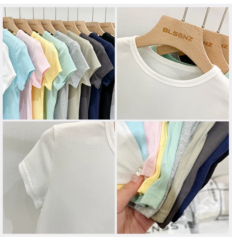 Zjaiss 2026 Sommer Neues Design Slim Fit Basic Top Trendiges Damen Baumwoll-Kurzarm-T-Shirt Einfarbig Vielseitiges O-Neck Tee – Detail 2