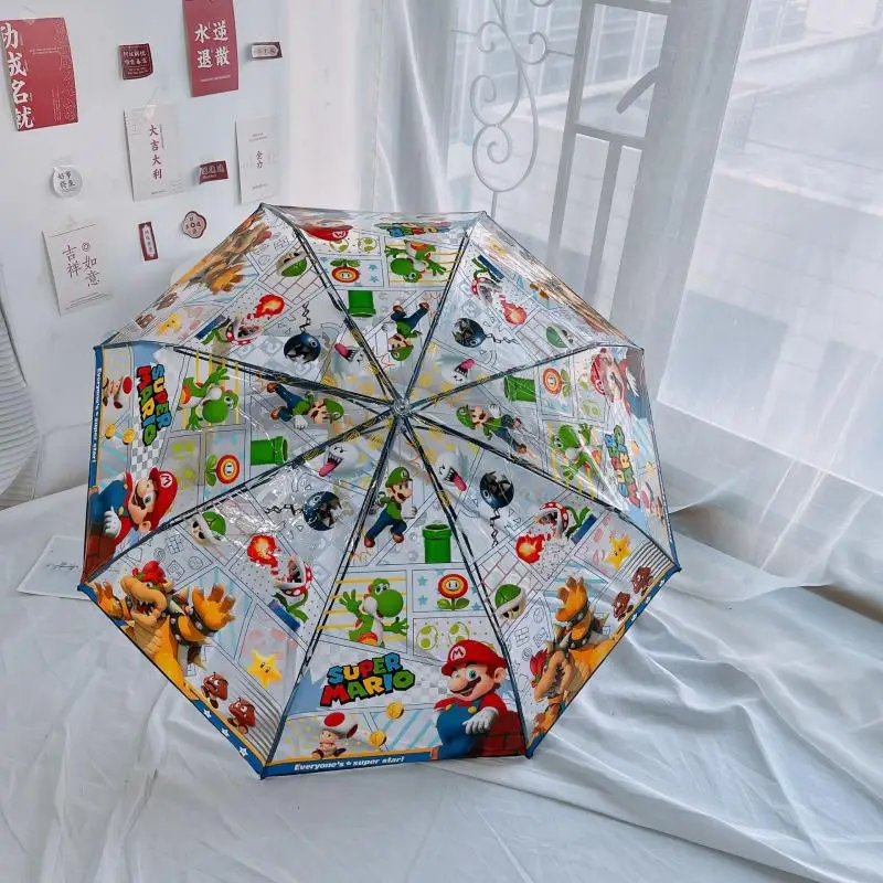 Paraguas automático Manual de Anime Super Mario Bros, sombrilla portátil plegable transparente resistente al viento, regalos de cumpleaños y Navidad