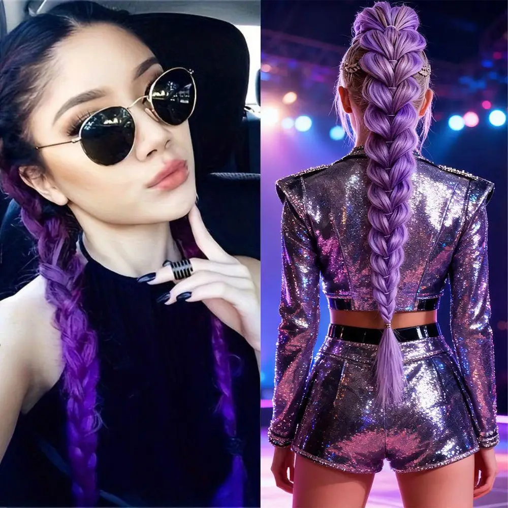 

Модный синтетический прямой градиентный фиолетовый хвост с эластичной резинкой для волос, красочное плетение волос, наращивание хвоста, резинка