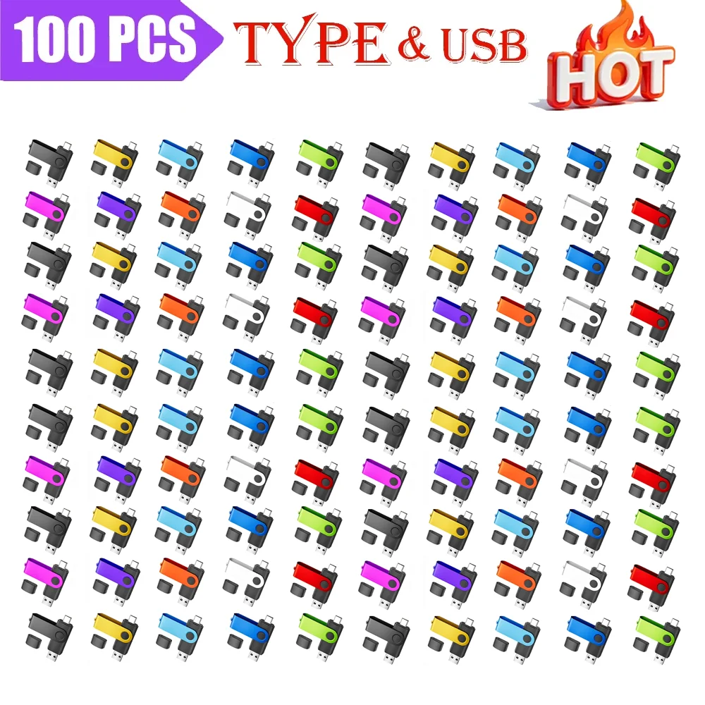 

100PCS TYPE-C Plastic USB Flash Drive 128GB Silver Memory Stick 64GB Mini Pen Drive 32GB Business Gift USB Flash Drives 16GB 8GB
