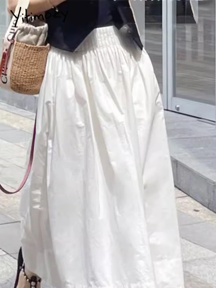 Yitimoky 2025 Новое летнее поступление, художественная плиссированная юбка-миди трапециевидной формы, женская свободная утягивающая корейская юбка с эластичной резинкой на талии