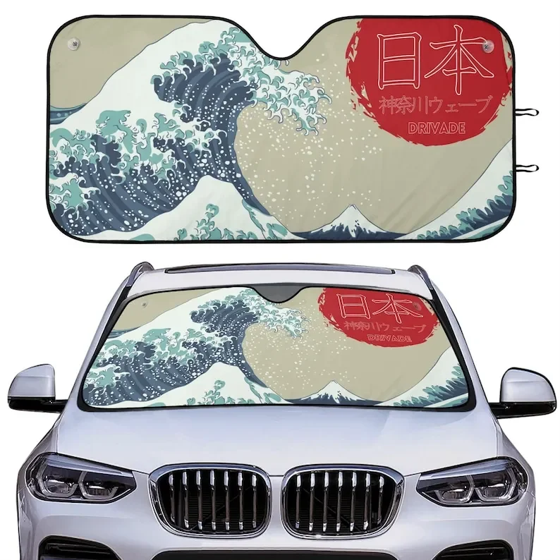 Kanagawa Wave Sunshade Japanese Inspired Car Auto Sunshade JDM Car Sunshade Kanagawa Wave Design Japanese Car Accessories JD