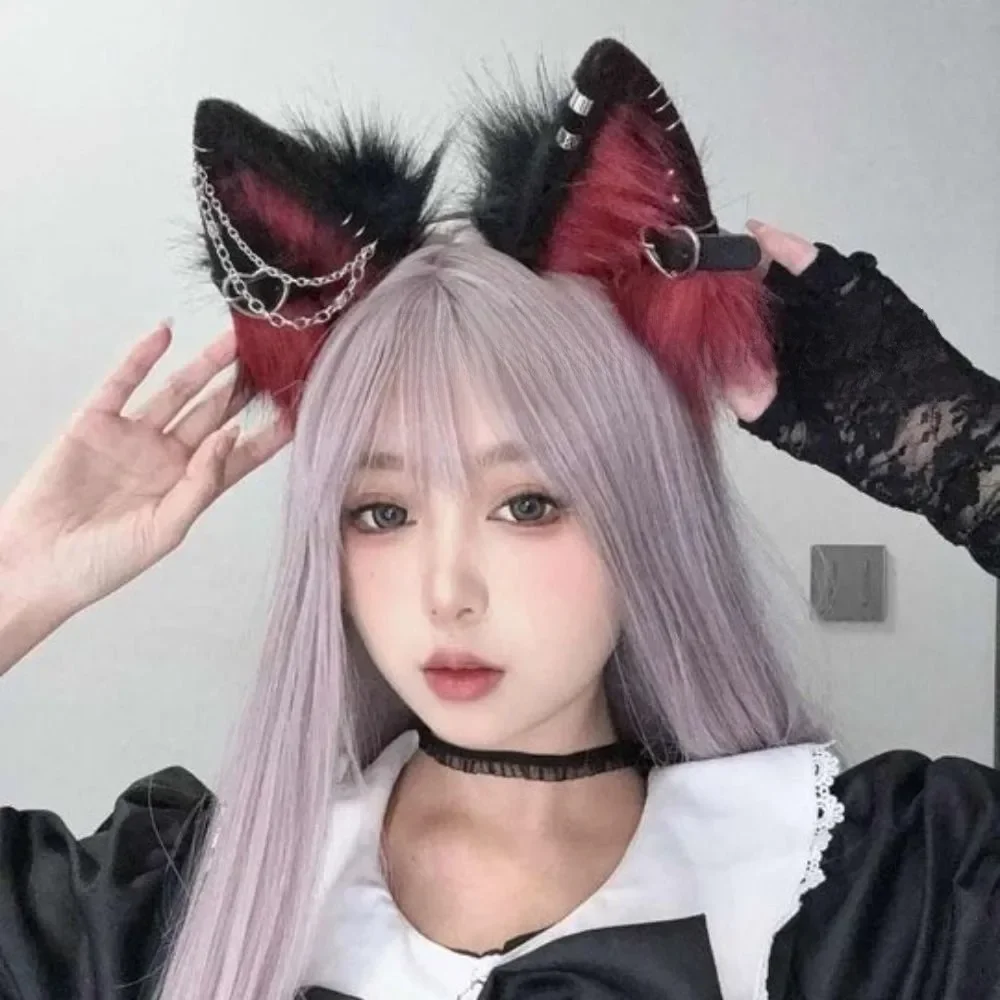 

Hairpin Cat Ear Lolita Hair Band Belt with Love Pendant Plush Headband Korea Style Hair Accessories Halloween Cosplay Costume