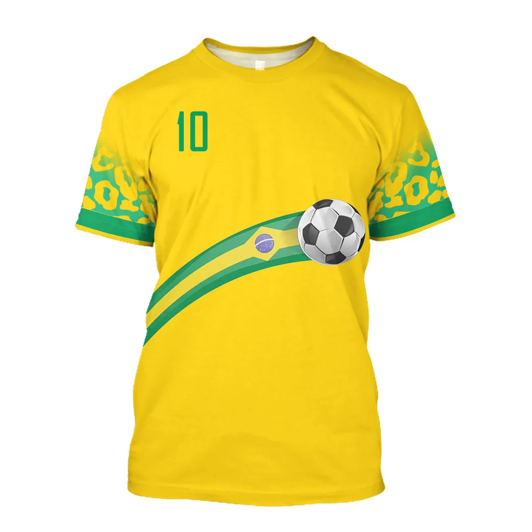 Brazil Jersey Men\'s T-shirt O-Neck Oversized Women Clothing 3D Print Brazilian Flag Selection Football Short Sleeve Team Shirt