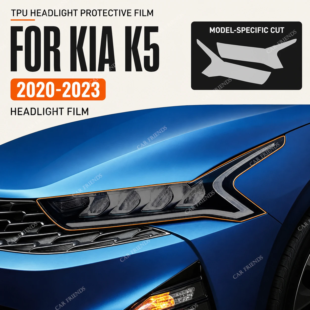 2 Pcs Custom Fit Pre-Cut Transparent Black TPU Headlight Protective Film for Kia DL3 K5 2020-2023 Car Lamp Protection Sticker