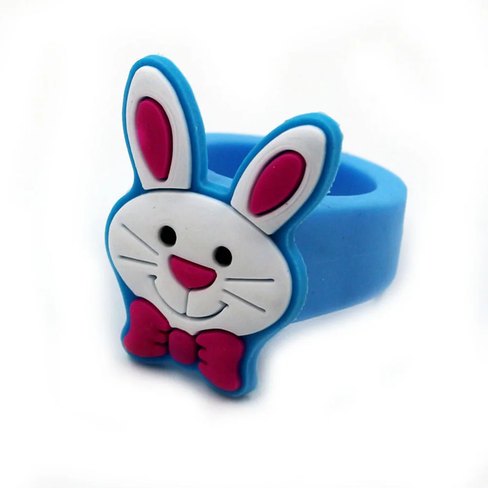 10 Buah Cincin Kartun PVC Desain Warna-warni Hadiah Ulang Tahun Permainan Peran Berpura-pura Perhiasan untuk Anak Perempuan Hadiah