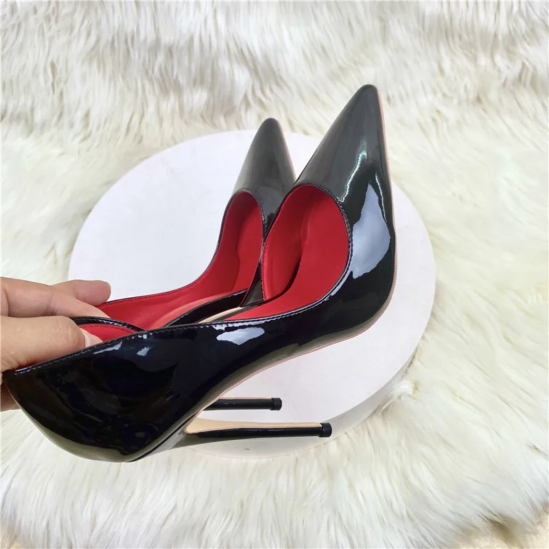 Tikicup Solid Glossy Black 8cm 10cm 12cm Women Pointy Toe Clsssic High Heel Shoes Comfortable Slip On Stiletto Pumps Customize