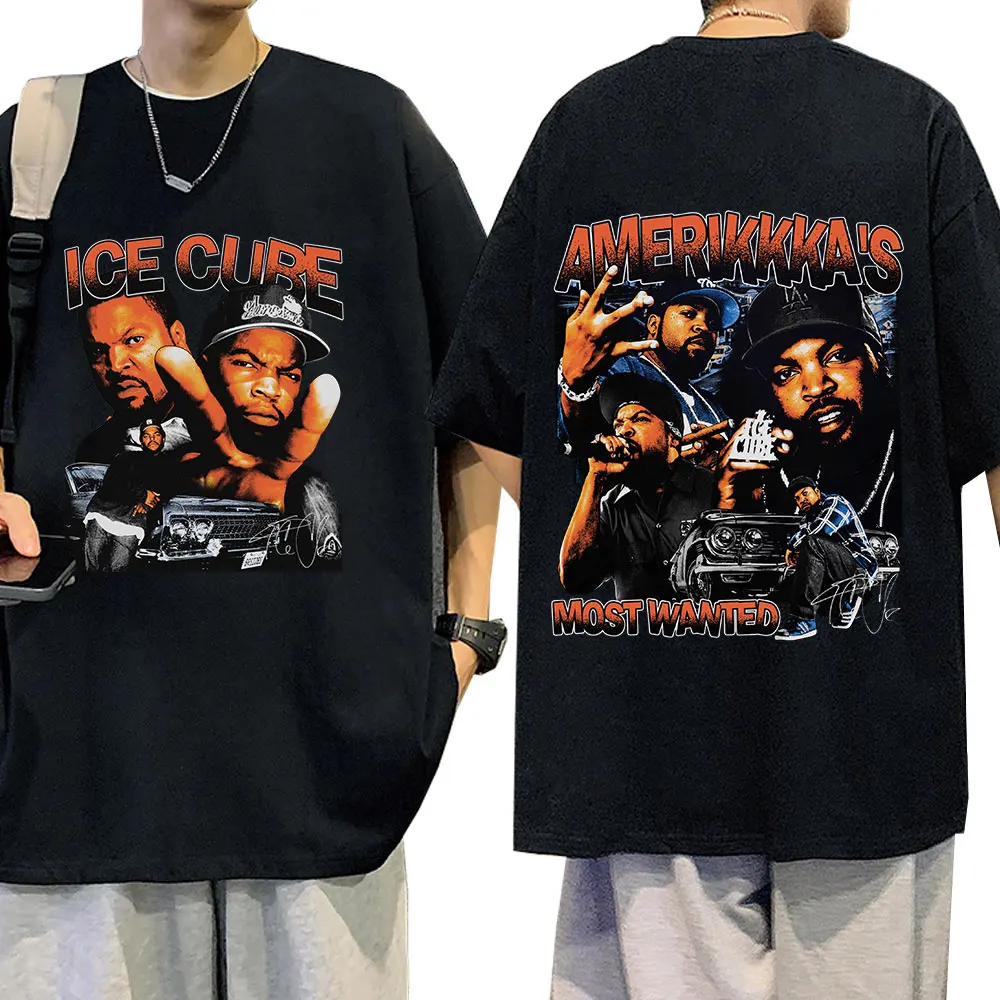 90s Rapper Ice Cube Amerikkka\'s Most Wanted T-shirt Mens Fashion Vintage Harajuku T Shirt 100% Cotton Casual Tee Shirt Oversized