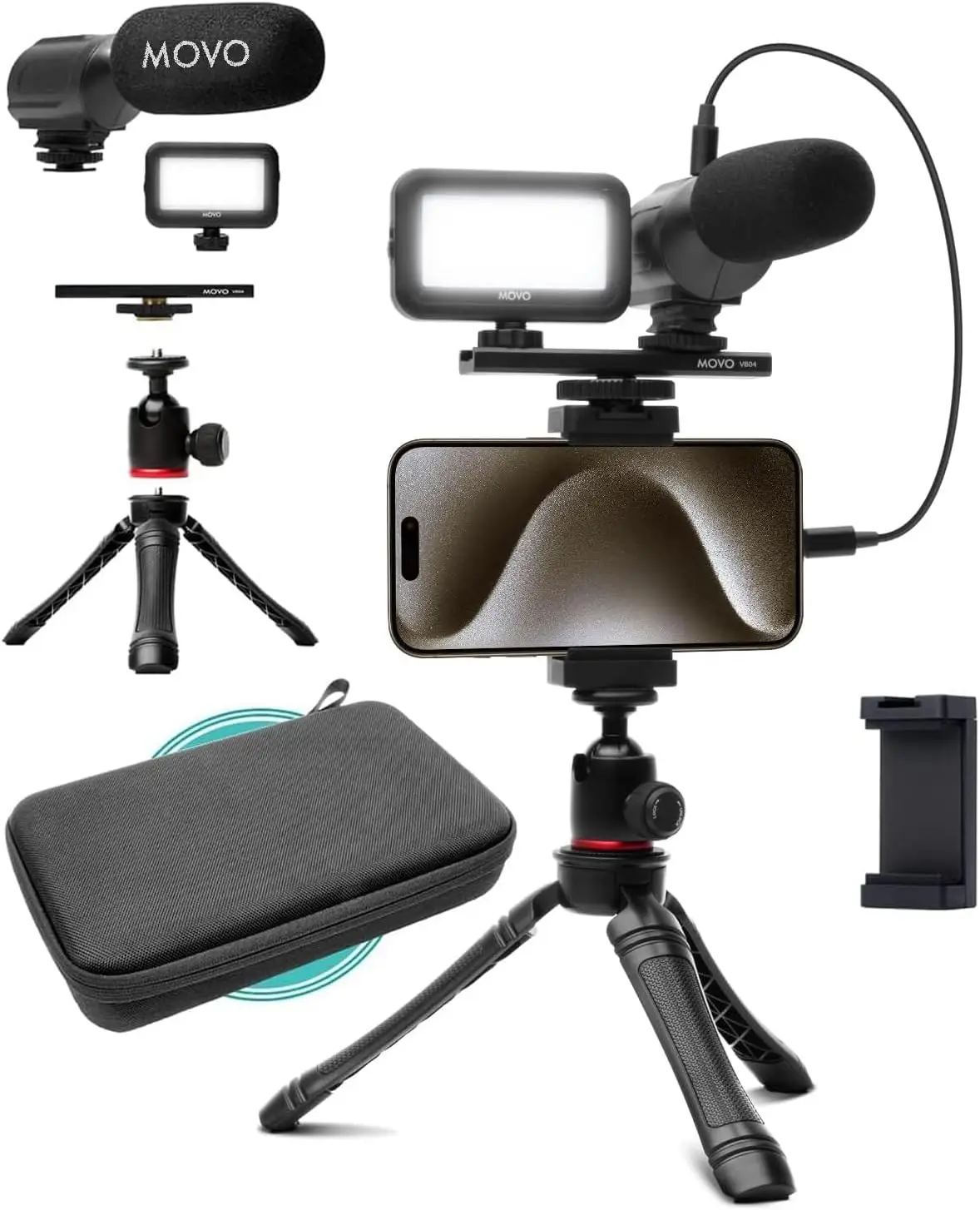 Vlogging Kit for iPhone 15/16 - Phone Video Kit Accessories: Phone Tripod, Phone Mount, LED Light and Shotgun Microphone - Youtu