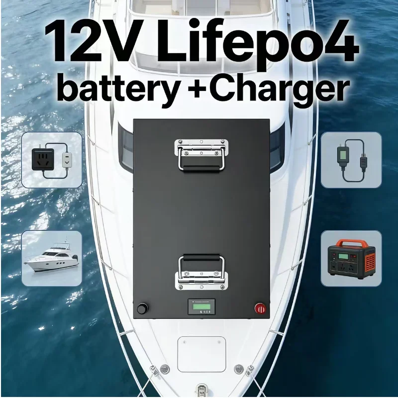 

Аккумулятор LiFePO4 12В 100Ач-280Ач с зарядным устройством | Литиевая аккумуляторная батарея глубокого разряда для морских троллинговых моторов, рыболовных лодок, автодомов, внедорожников