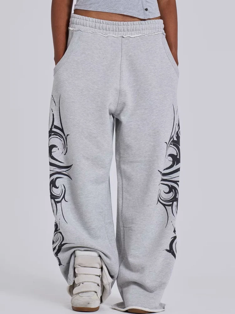 Rétro American Street Sle Jaded London imprimé tendance ample jambe large droite pantalon de survêtement décontracté taille haute pantalon long Polyest...