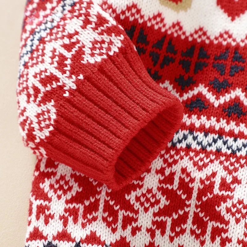 Newborn Boys Girls Pullovers Jumpers Long Sleeve Outerwear Toddler Infant Top Baby Sweaters Knitted Red Casual Christmas Pattern