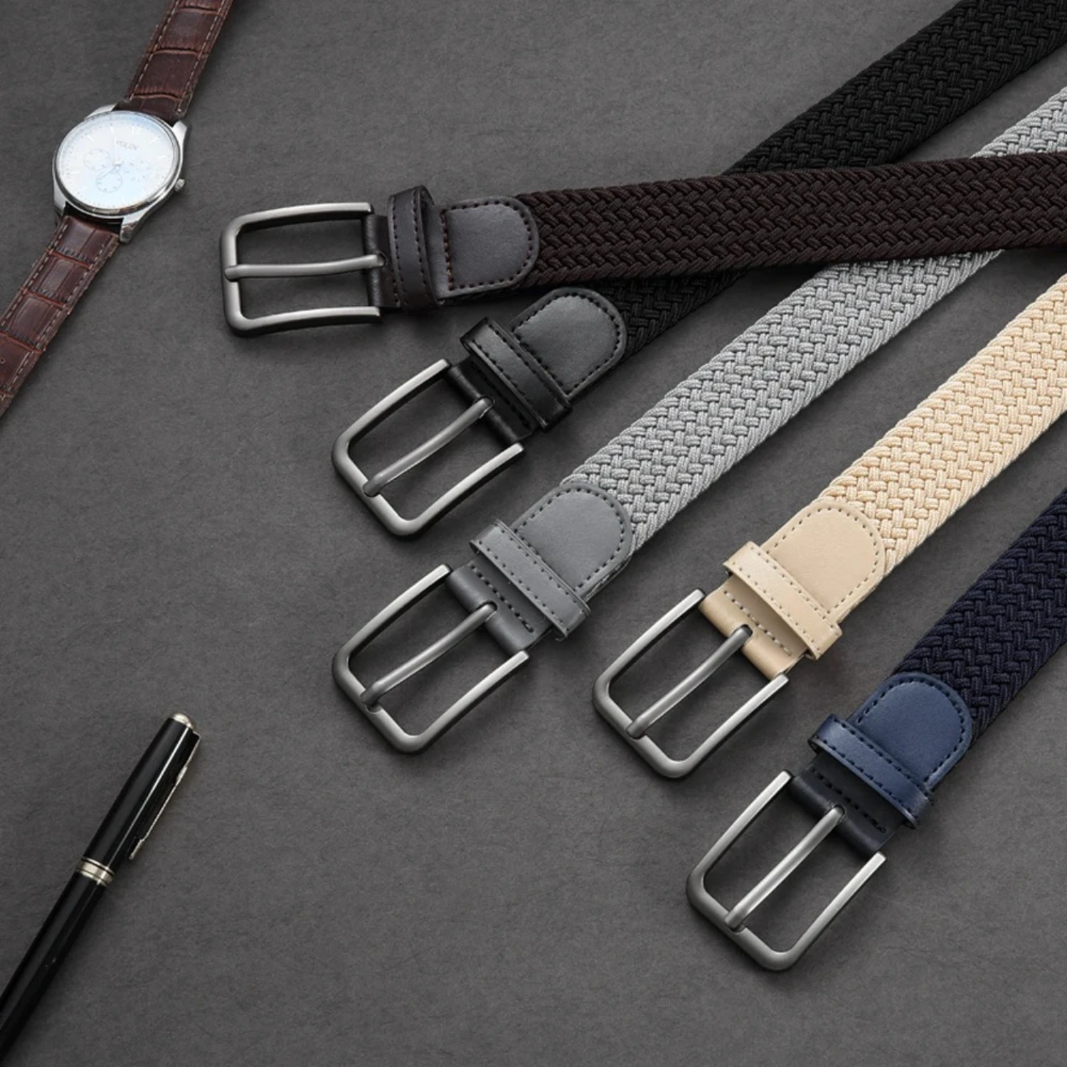 105cm Men's Elastic Belts Unisex Casual Woven Belt  for Outdoor Rock Climbing Training Work  Women'S Belt Paired with Jeans Belt