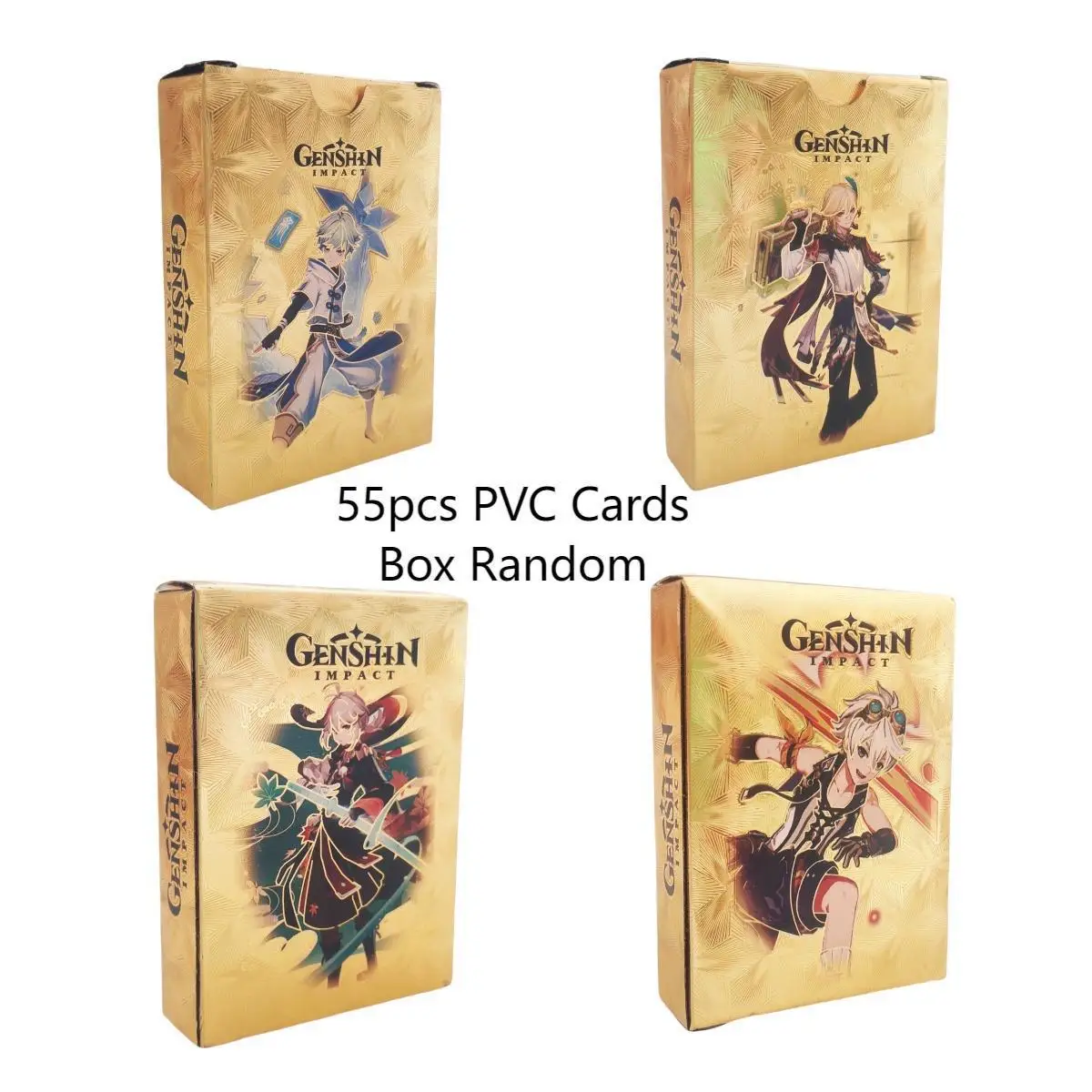 55Pcs Genshin Gold Foil Collection Card Waterproof No Repetition English Genshin Impact Character Card Board Game Leisure Toy