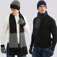 3Pcs Warm Hat Scarf Glove Set Winter Thick Knitted Hat Scarf and Gloves Set for Men or Women Gift Accessories