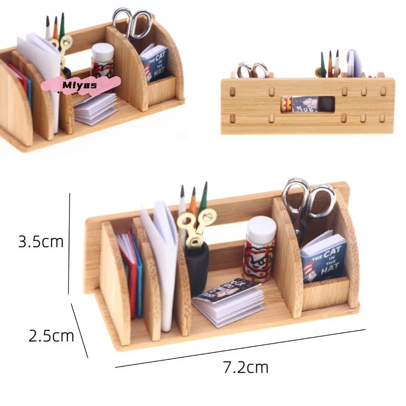 رف قرطاسية مصغر لسطح المكتب لبيت الدمى - نموذج منزلي ديكور مشهد المعيشة رف تخزين ملحقات بيت الدمية
