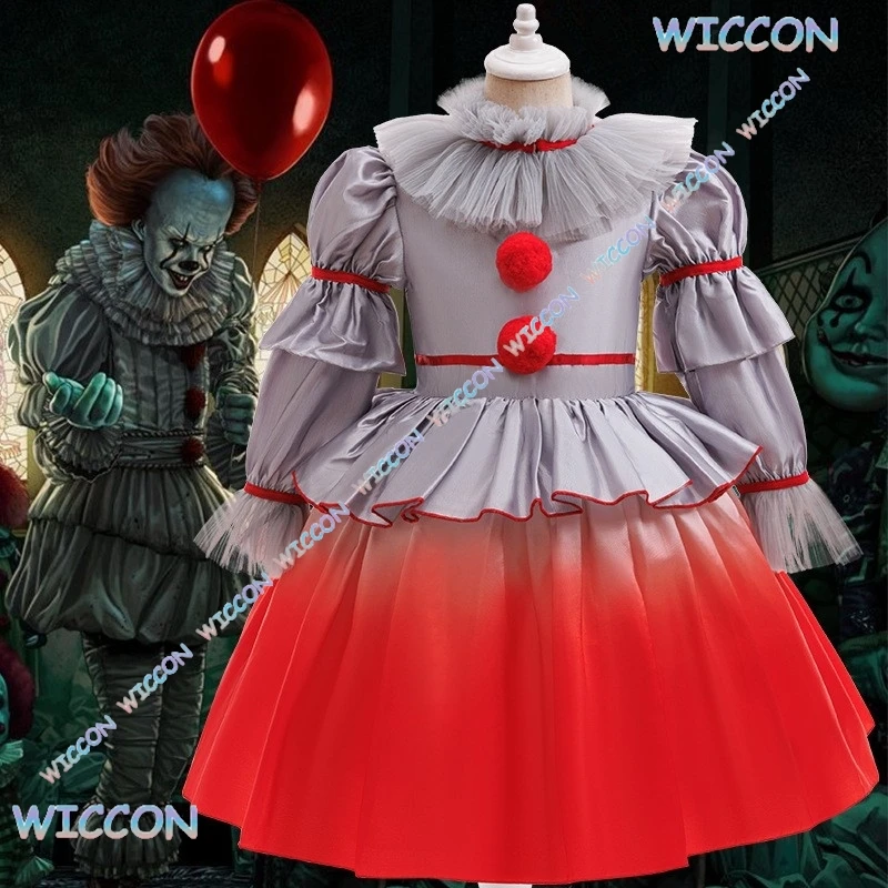 KospLAY Pennywise تأثيري هالوين فيلم المهرج تأثيري فستان زي Genderswap الرعب فستان مخيف حتى كرنفال حفلة الاطفال Outfi #2