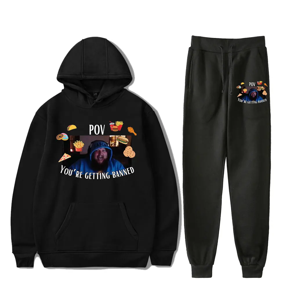 Caseoh Your're Getting Banned Vintage 90s PULLOVER Fashion Merch Hoodies Set Men Women Hoodies Pants Sports Two-Piece Pullover