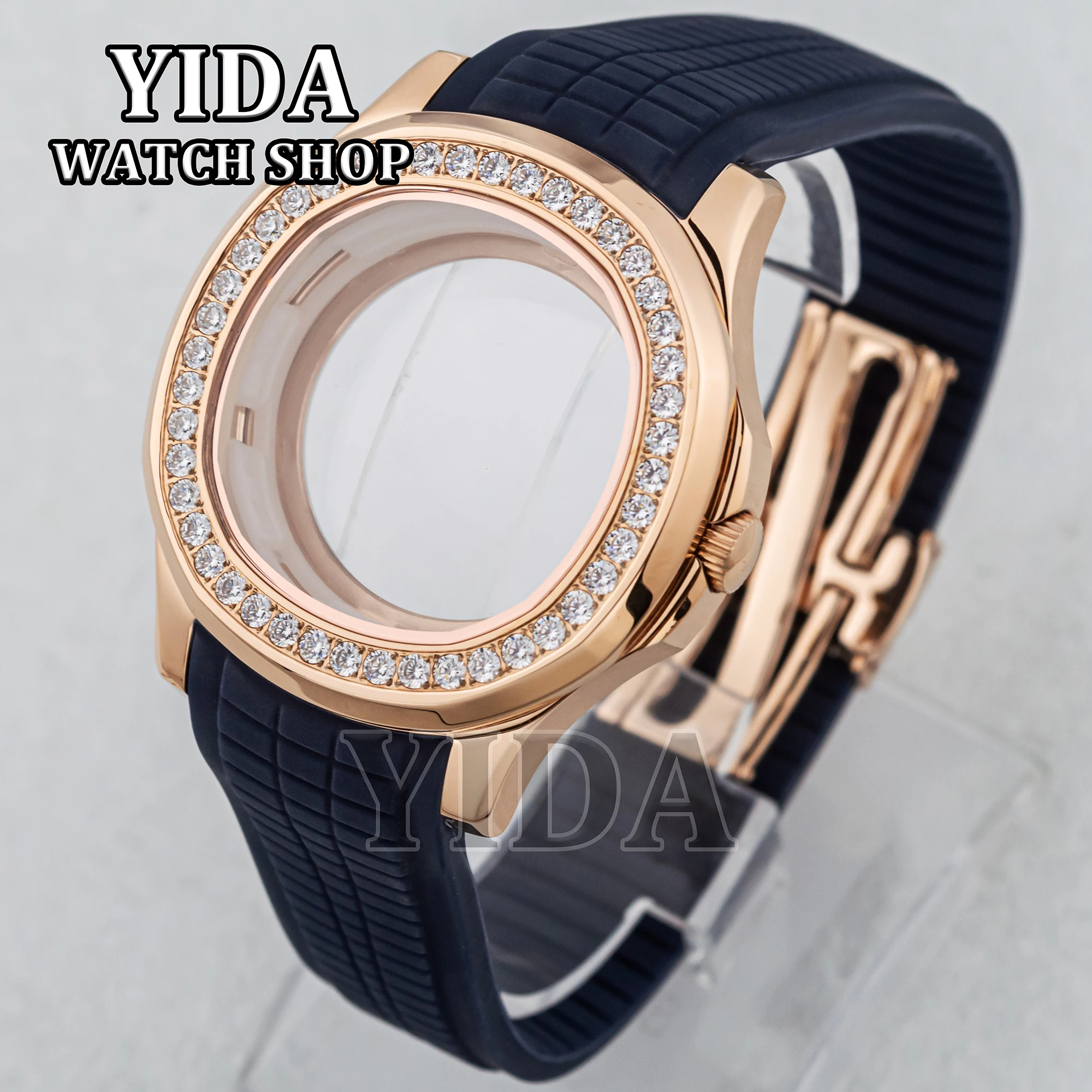 

NH35 Mod Case Diamonds Watchcase Rubber Band Sapphire Glass Stainless Steel Watch Case for Nautilus AQUANAUT NH35 Movement Parts