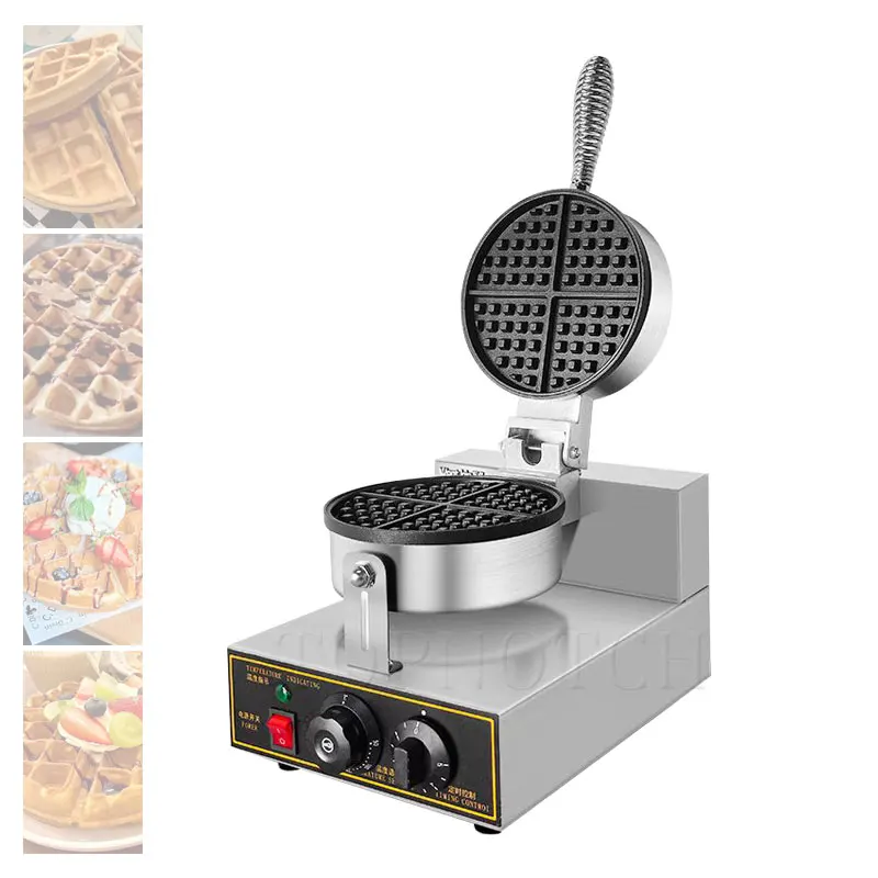 Commercial Waffle Maker 1200W Round Waffle Baker Machine Non-Stick Stainless Steel Belgian Waffle Iron With Time Controlng