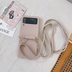 Crossbody PU Leather Phone Case for Samsung Galaxy Z Flip 6 5 4 3 Flip6 Flip5 Flip4 Flip3 5G Protective Shockproof Cover