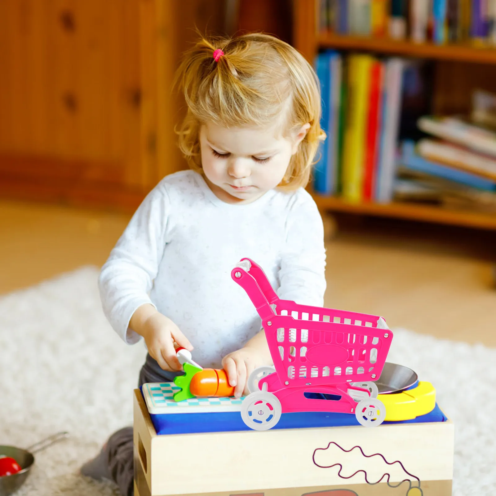 

Pink Mini Shopping Cart for Kids Lightweight Pretend Play Grocery Trolley with Realistic Design Ideal for Indoor Outdoor