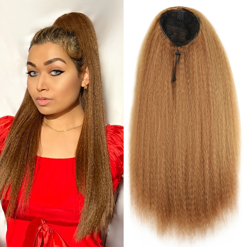 

Belle Show Yaki Straight Drawstring Ponytail Long Afro Kinky Curly Ponytail Extension Heat Resiatant Pony False Hairpiece