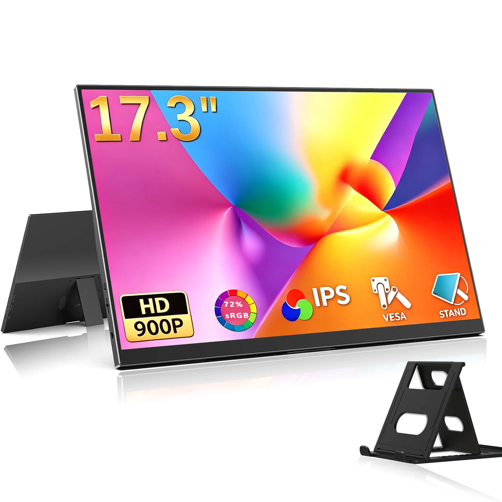 Moniteur portable 17,3 pouces 1600*900P HD IPS 72% SRGB compatible VESA, écran externe pour ordinateur portable, PC, smartphone, appareils de jeu