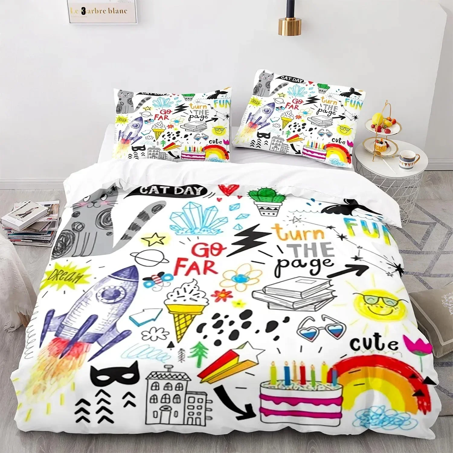 Rainbow Cat Bedding Set Single Twin Full Queen King Size Kawaii Girl Bed Set Aldult Kid Bedroom Duvetcover Sets 3D Print 013