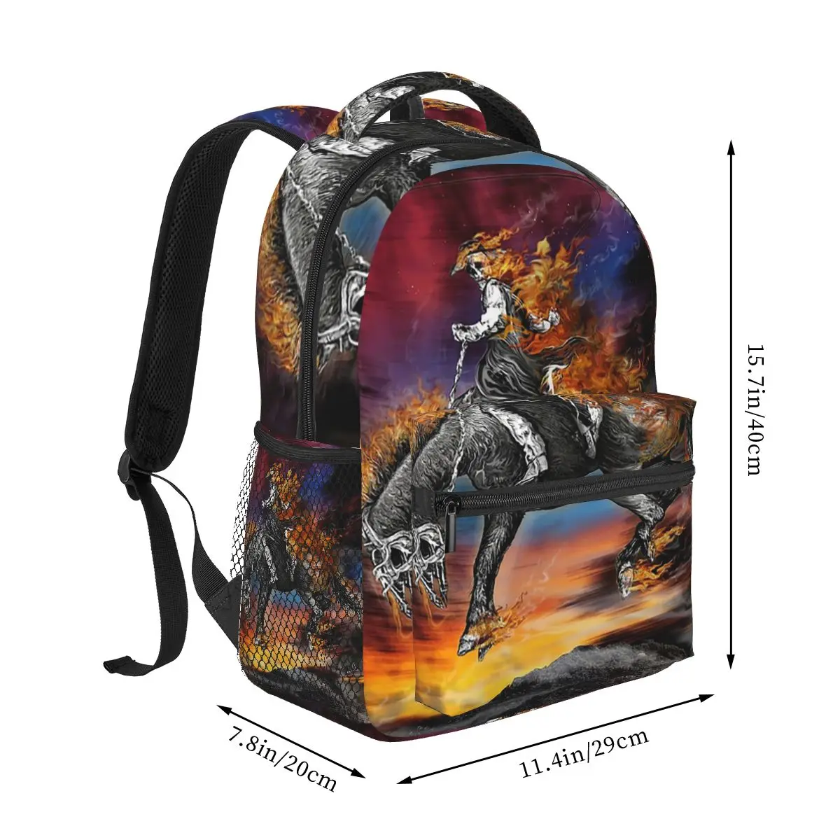 Vibrant Rider On Horseback In Flames Student Backpack School Bag Hiking Travel Daypack for Men Women Bookbag Shoulder Bags